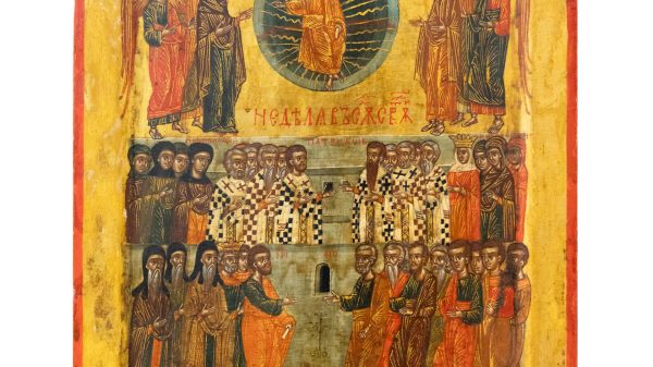 icoana lemn Duminica Tuturor Sfintilor Scoala moldoveneasca Ieremia Movila raritate extrema